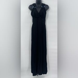 Women's Black Maxi Dress - Sleeveless V-Neck